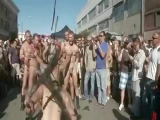 Public Plaza With Stripped Men Prepared For Wild Coarse Violent Gay Group dirty movie
