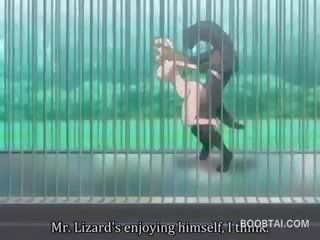 Bystiga animen husmor fitta spikade hård av gigantisk vid den zoo