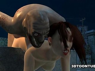 Gjoksmadhe 3d vizatimore stunner duke fucked i vështirë nga një zombi