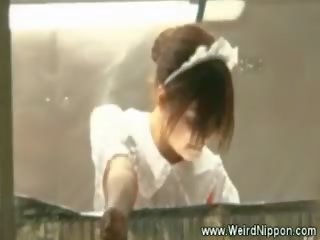 Asian Waitress Serves While Getting Toyed