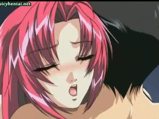 Pink haired hentai young female gets licked